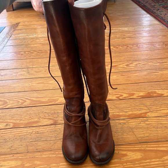 Freebird “coal” tall all leather lace up boots, cognac color - Picture 4 of 7